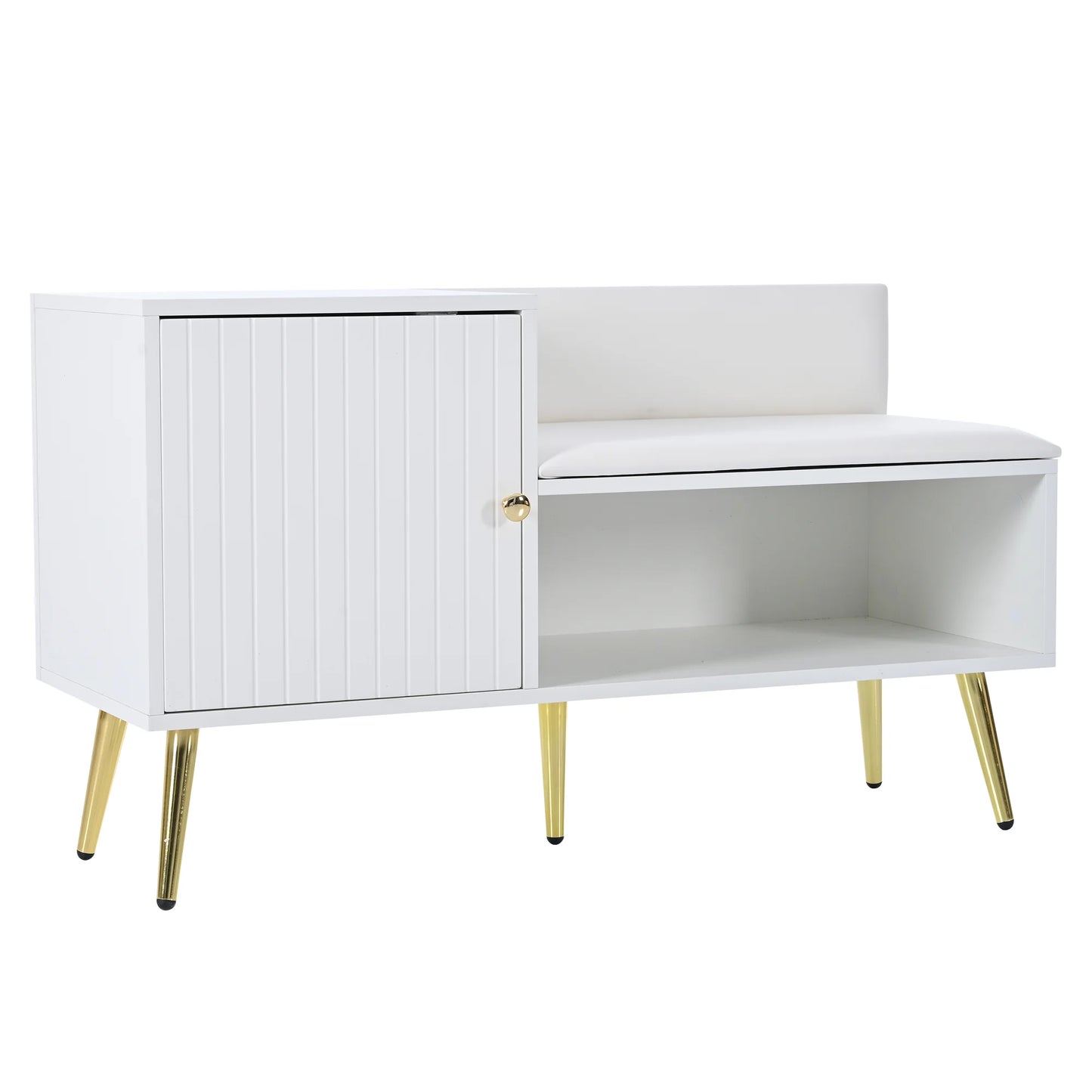 Modern White Shoe Storage Bench with Seat, Backrest & Storage