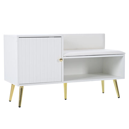 Modern White Shoe Storage Bench with Seat, Backrest & Storage