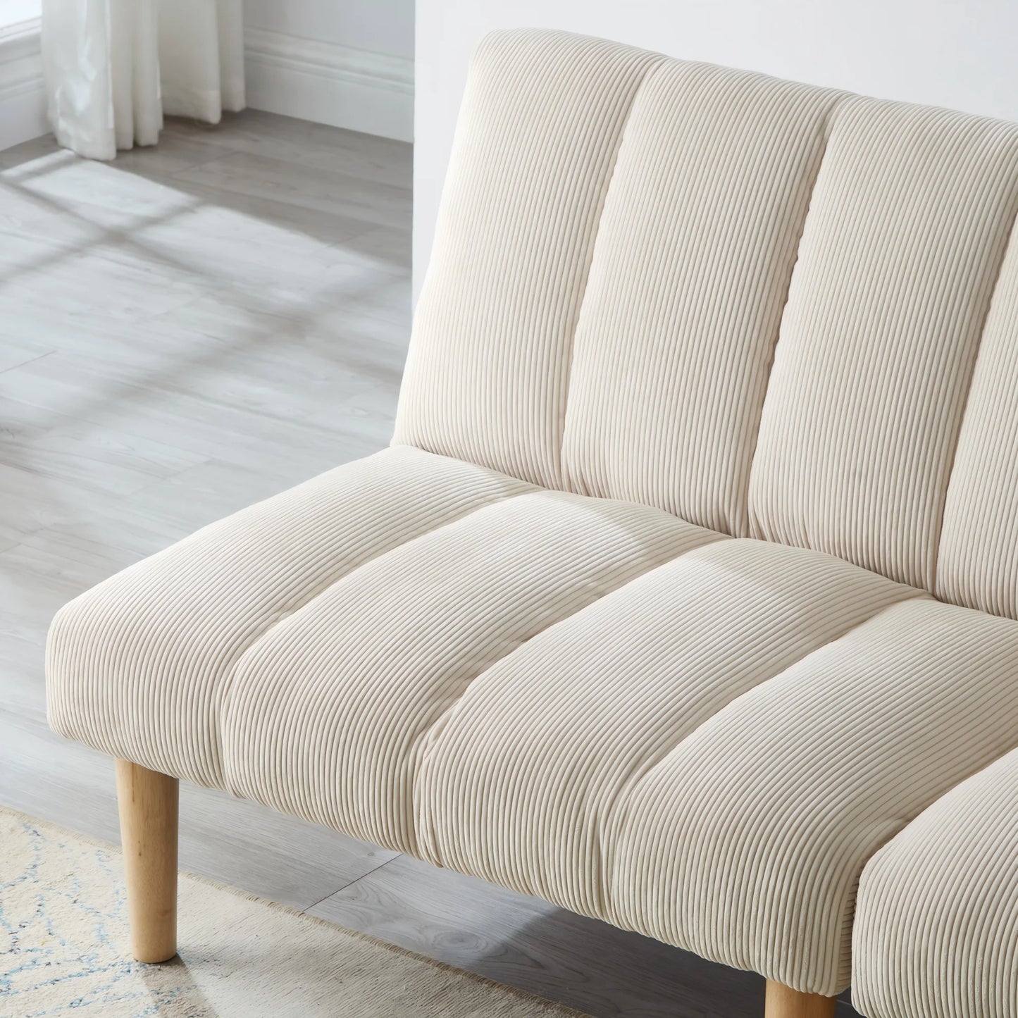 Beige Corduroy 2-Seater Sofa Bed