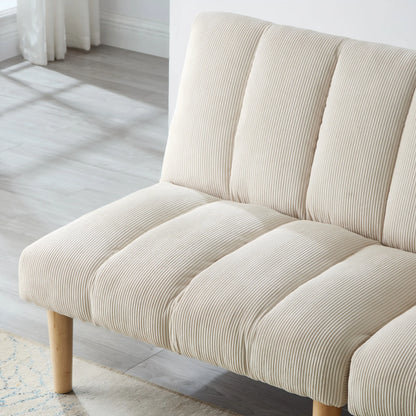 Beige Corduroy 2-Seater Sofa Bed