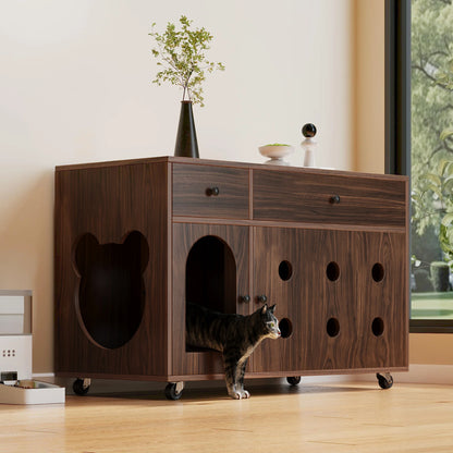 Hidden Cat Litter Box Cabinet with Storage, Walnut Wood Finish, 100cm
