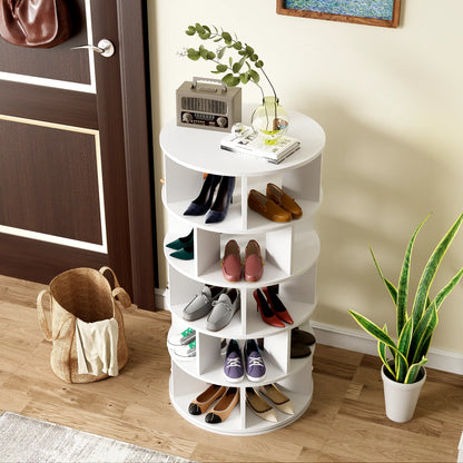 White Rotating Shoe Rack with 5-Tier Storage