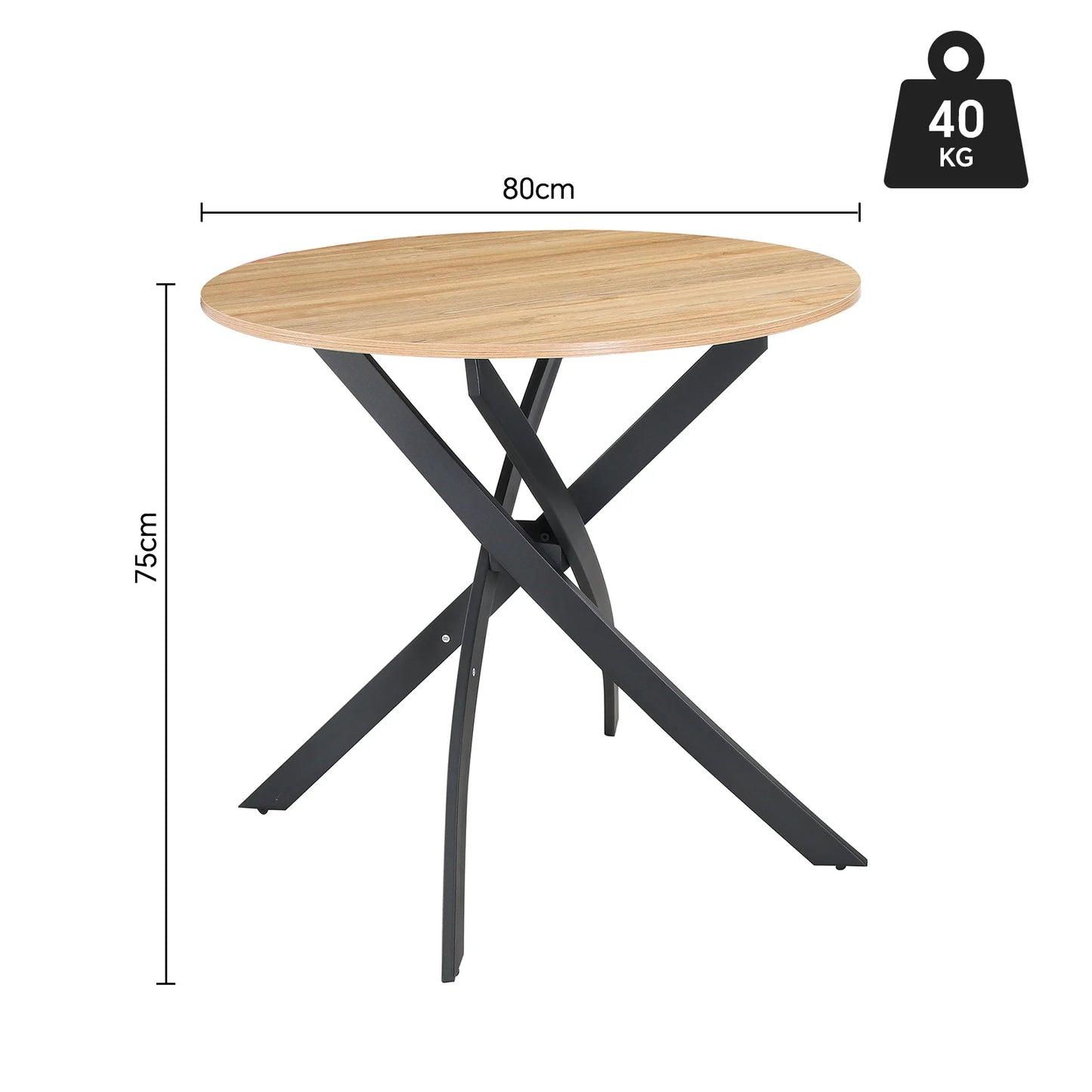 Round Wooden Grain Dining Table with Cross Leg Base