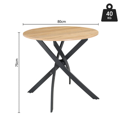 Round Wooden Grain Dining Table with Cross Leg Base