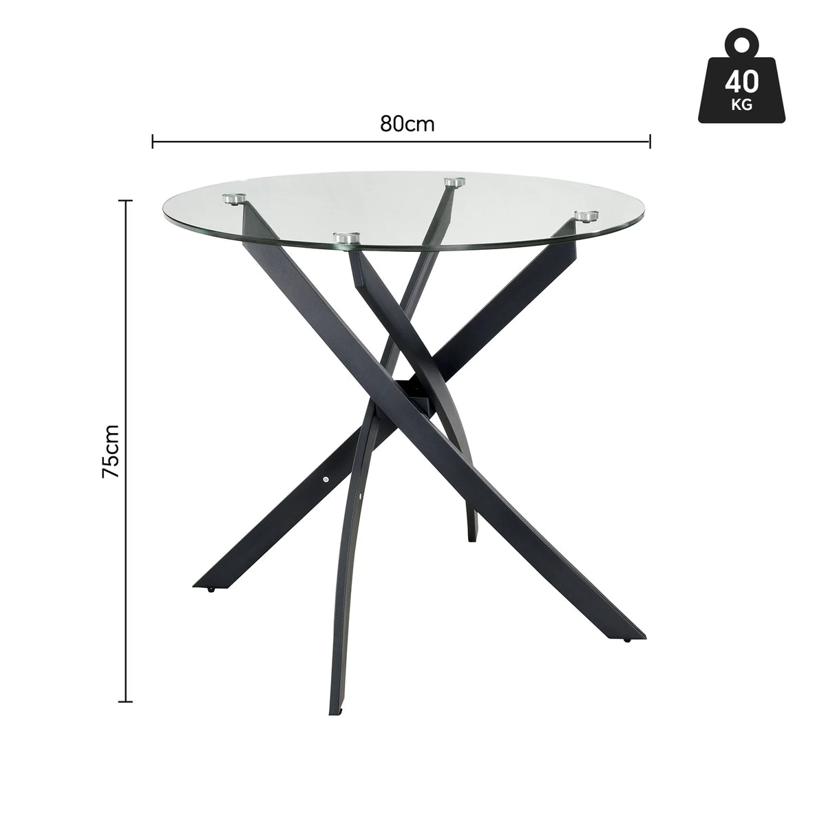 Round Glass Dining Table with  Black Cross Leg Base
