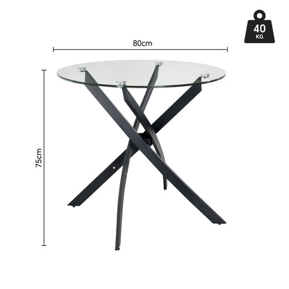 Round Glass Dining Table with  Black Cross Leg Base