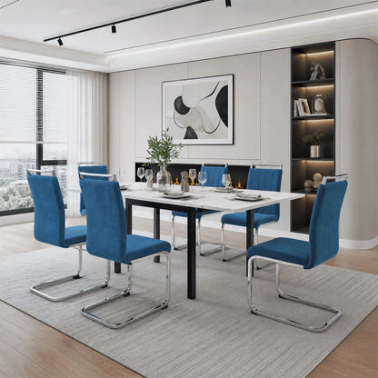 Blue Velvet Cantilever Dining Chairs (Set of 2)