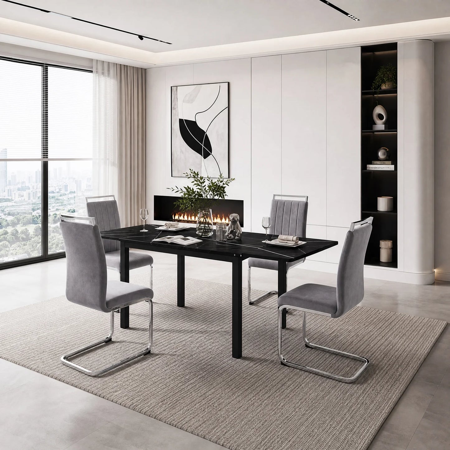 Grey Velvet Cantilever Dining Chairs (Set of 2)