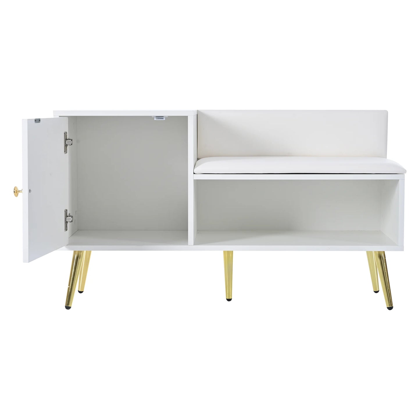 Modern White Shoe Storage Bench with Seat, Backrest & Storage