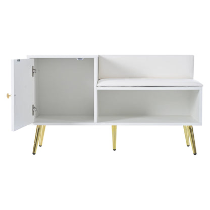 Modern White Shoe Storage Bench with Seat, Backrest & Storage
