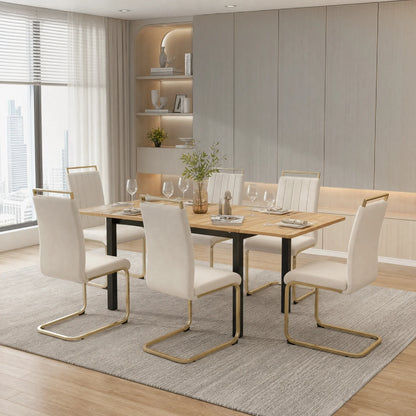 Beige Velvet Cantilever Dining Chairs with Gold Legs(Set of 2)