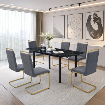 Grey Velvet Cantilever Dining Chairs with Gold Legs(Set of 2)