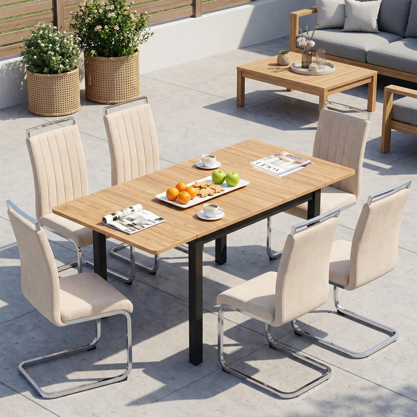 Beige Velvet Cantilever Dining Chairs (Set of 2)