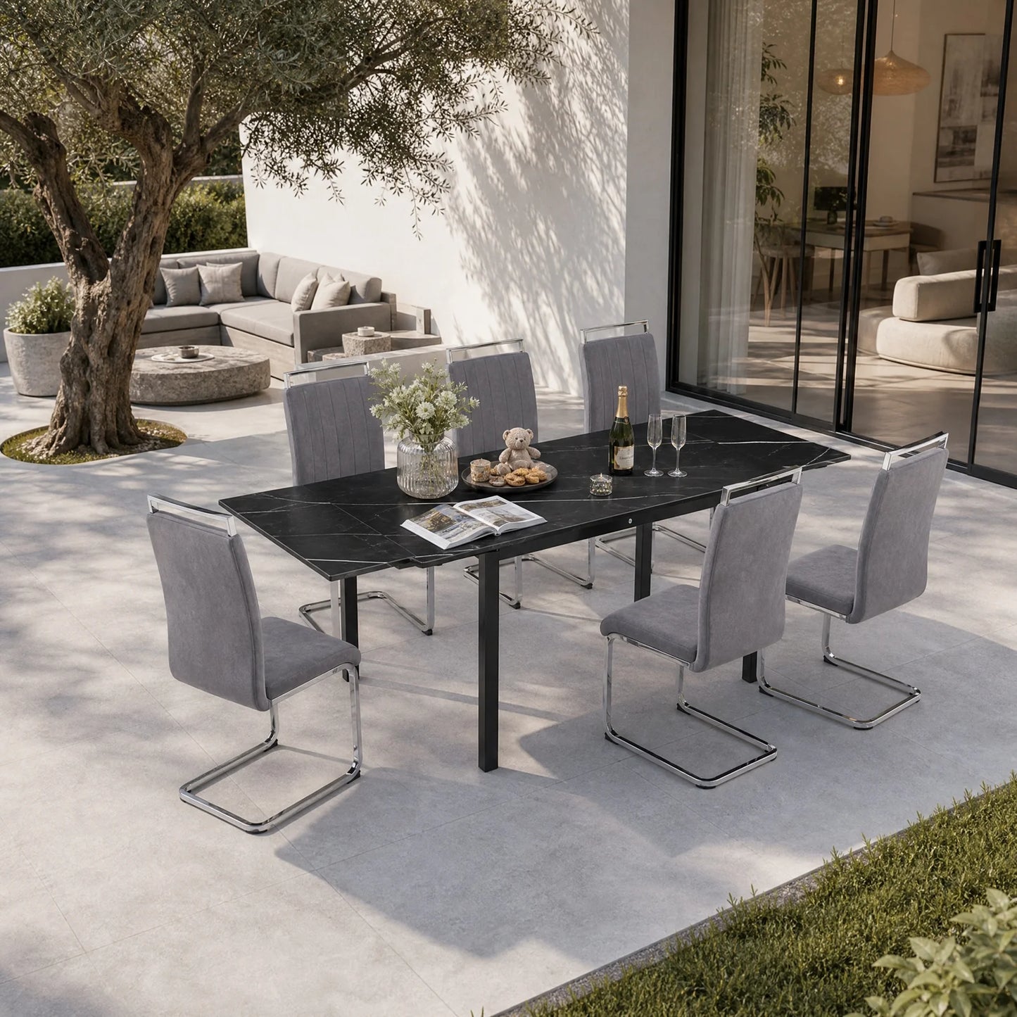 Grey Velvet Cantilever Dining Chairs (Set of 2)