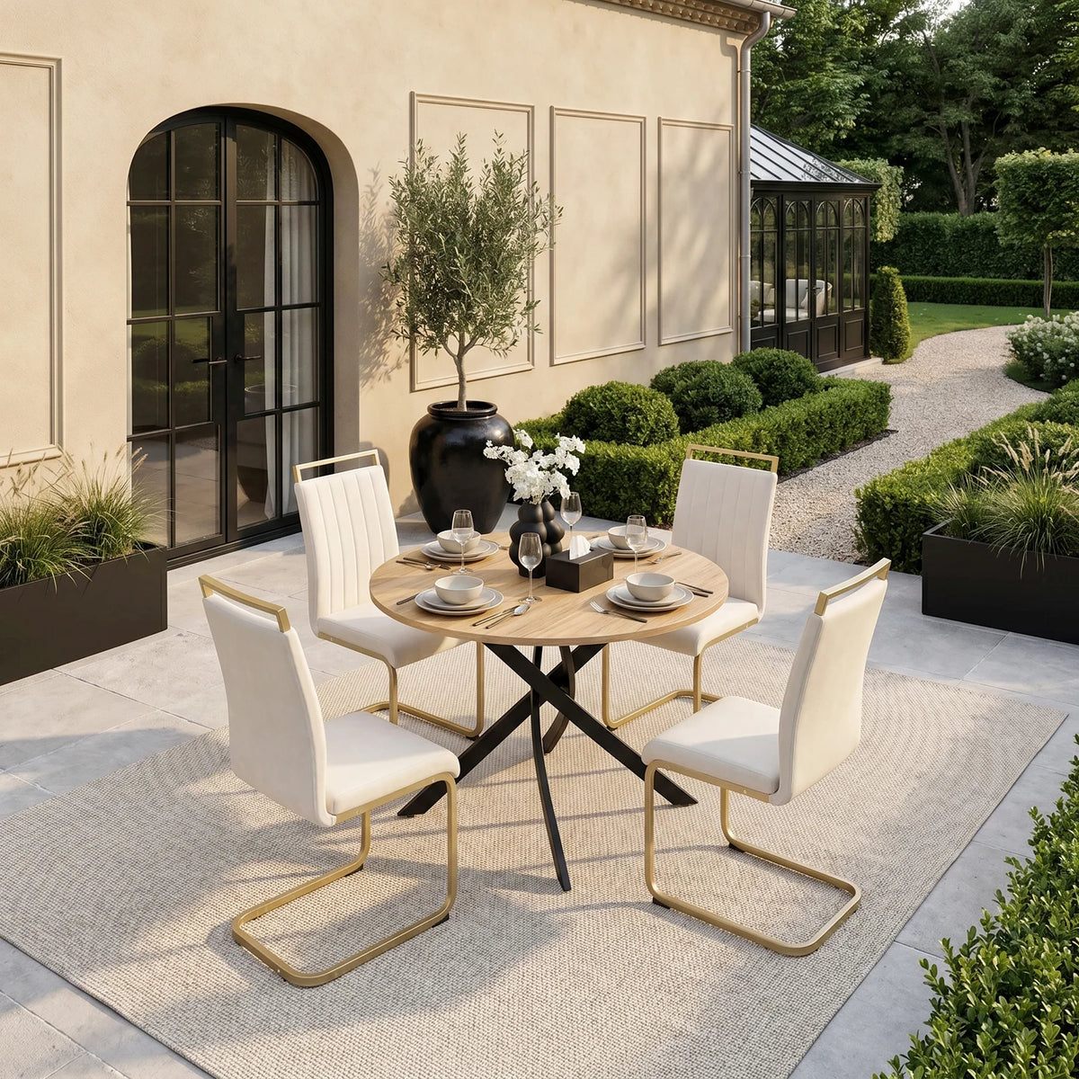 Beige Velvet Cantilever Dining Chairs with Gold Legs(Set of 2)