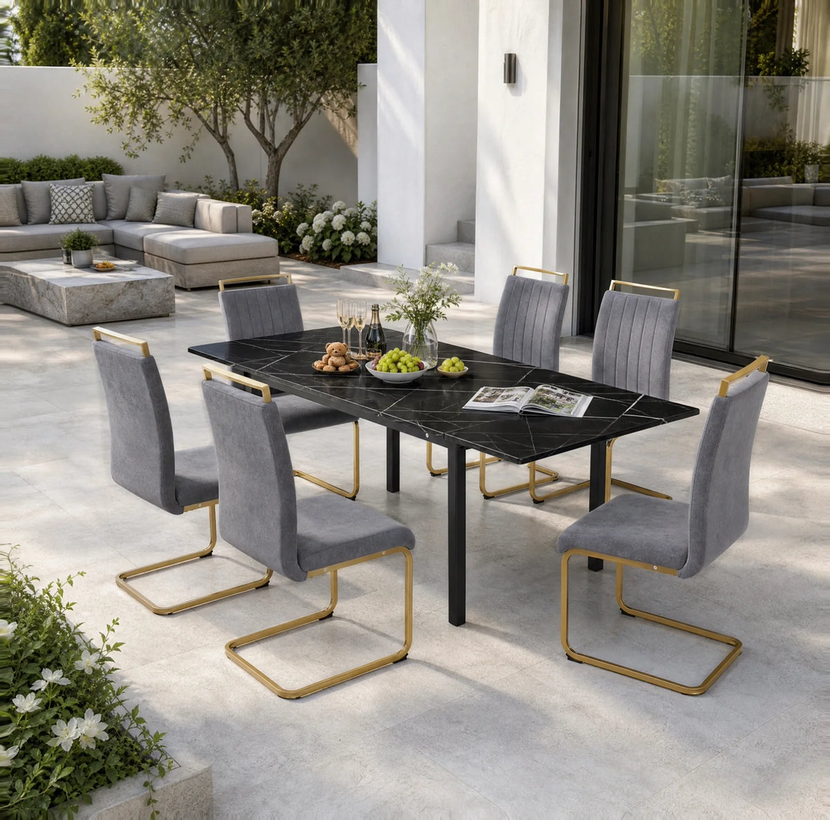 Grey Velvet Cantilever Dining Chairs with Gold Legs(Set of 2)