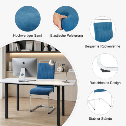 Blue Velvet Cantilever Dining Chairs (Set of 2)