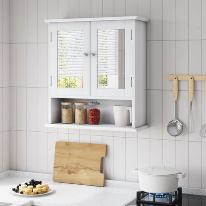 White Bathroom Mirror Cabinet with Adjustable Storage Shelf
