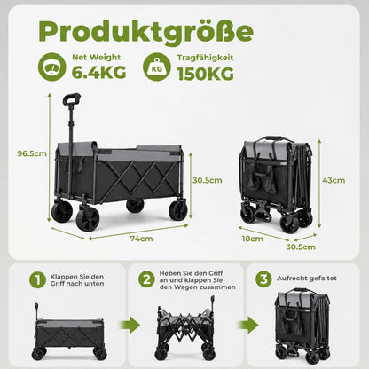 Foldable Handcart, Load Capacity Up to 100 KG, Black