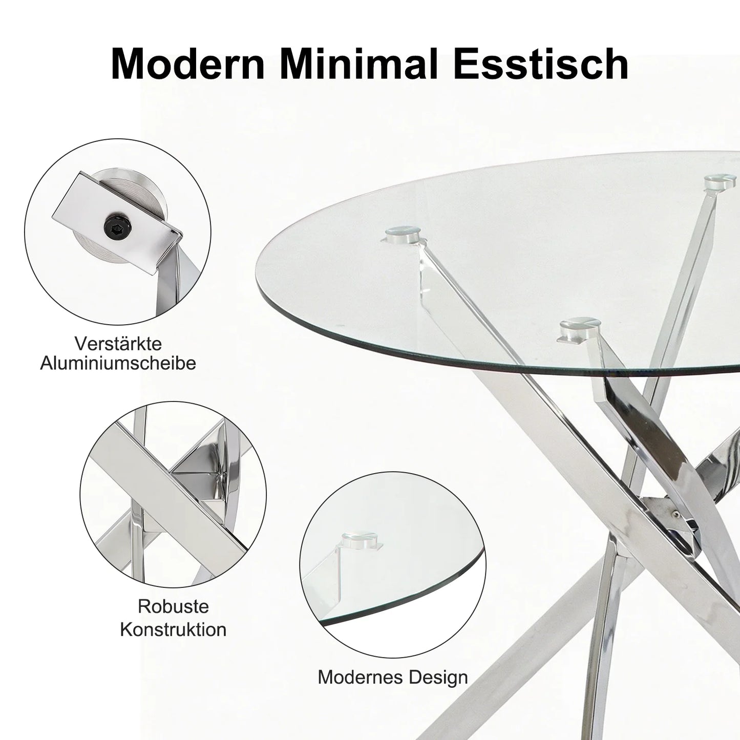 Round Glass Dining Table with Cross Leg Base