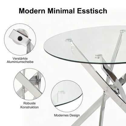 Round Glass Dining Table with Cross Leg Base