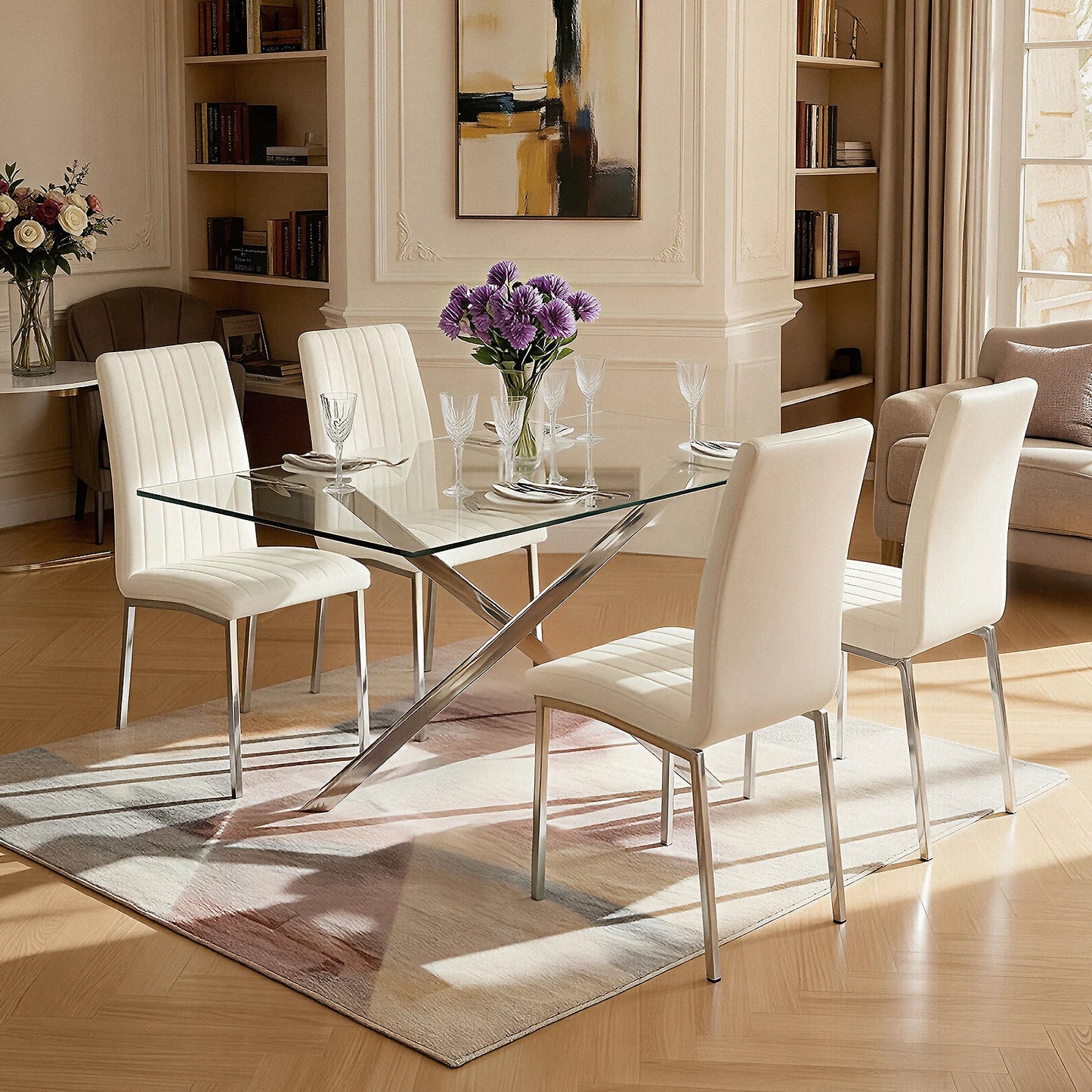 Beige Faux Leather Dining Chairs (Set of 2)