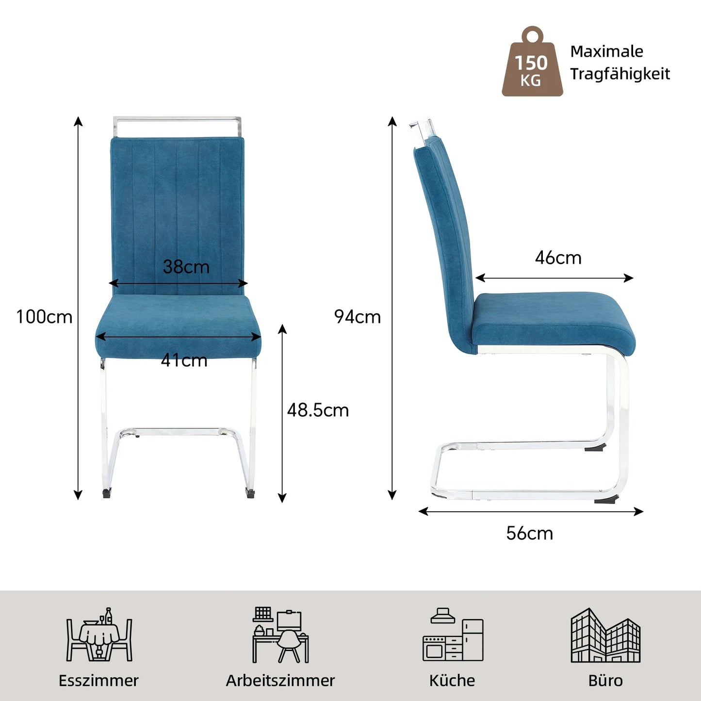 Blue Velvet Cantilever Dining Chairs (Set of 2)