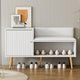 Modern White Shoe Storage Bench with Seat, Backrest & Storage