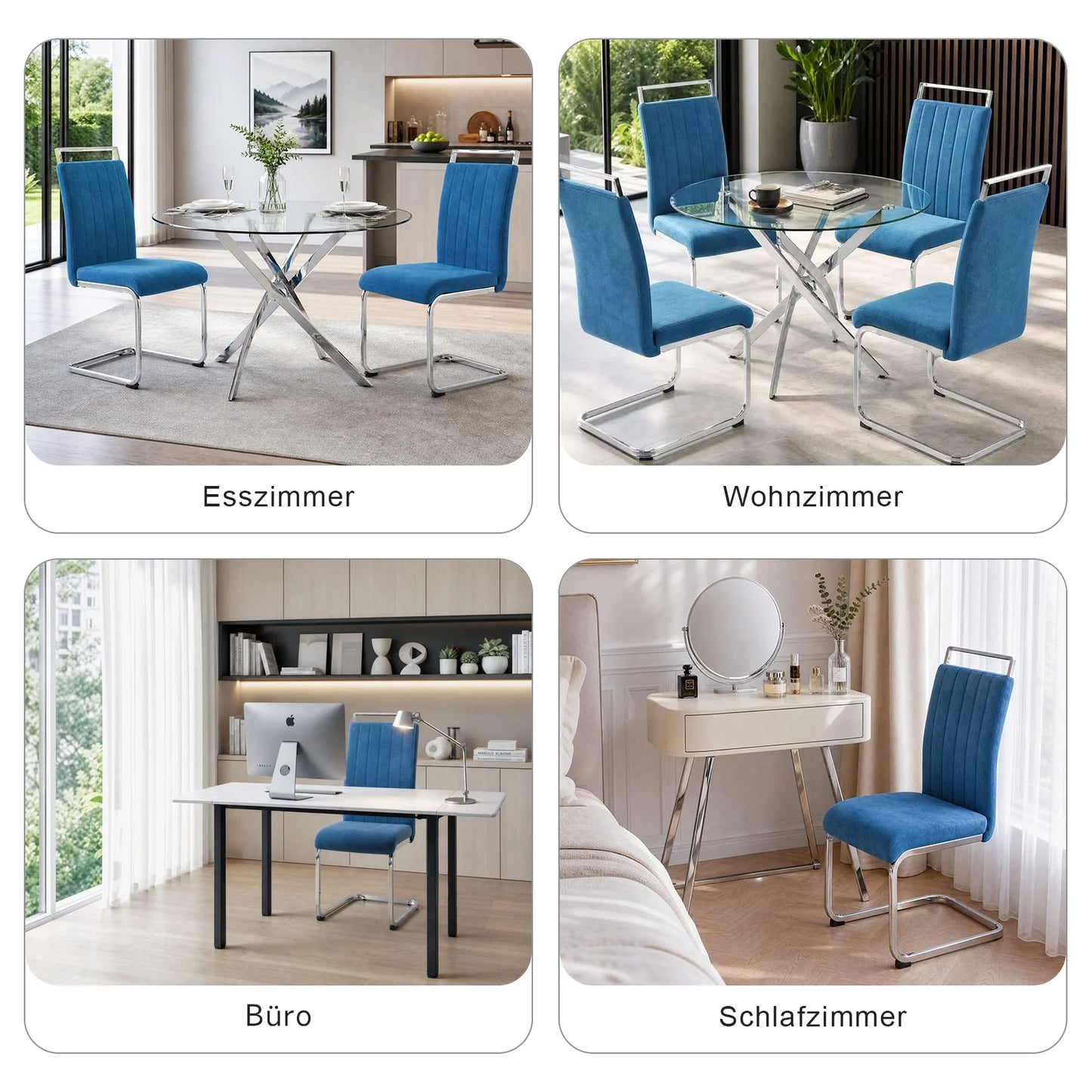Blue Velvet Cantilever Dining Chairs (Set of 2)