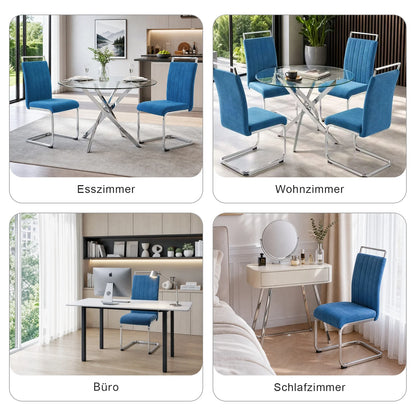 Blue Velvet Cantilever Dining Chairs (Set of 2)