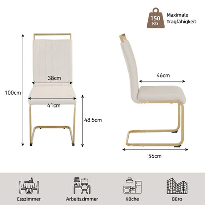 Beige Velvet Cantilever Dining Chairs with Gold Legs(Set of 2)