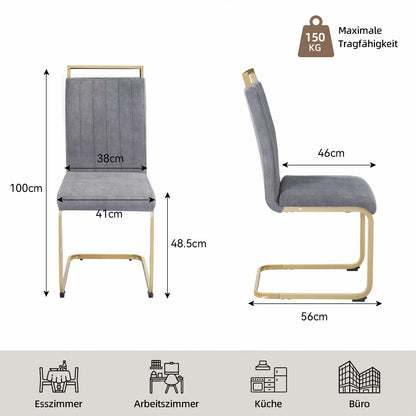 Grey Velvet Cantilever Dining Chairs with Gold Legs(Set of 2)
