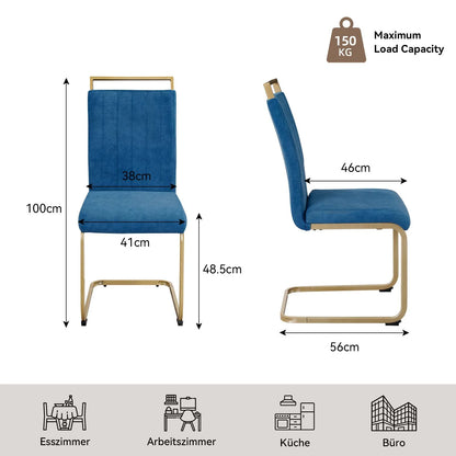 Blue Velvet Cantilever Dining Chairs with Gold Legs(Set of 2)