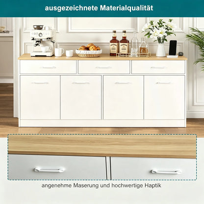 White MDF Kitchen Sideboard with 3 Drawers and Adjustable Shelves
