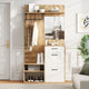 White Wood Hallway Wardrobe Set with Mirror and Shoe Bench