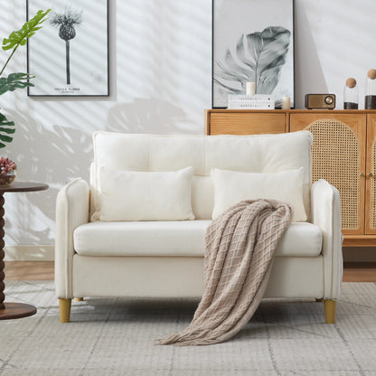 Beige Chenille 2-Seater Sofa with Armrests