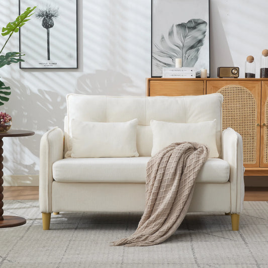 Beige Chenille 2-Seater Sofa with Armrests