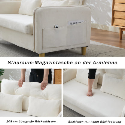 Beige Chenille 2-Seater Sofa with Armrests