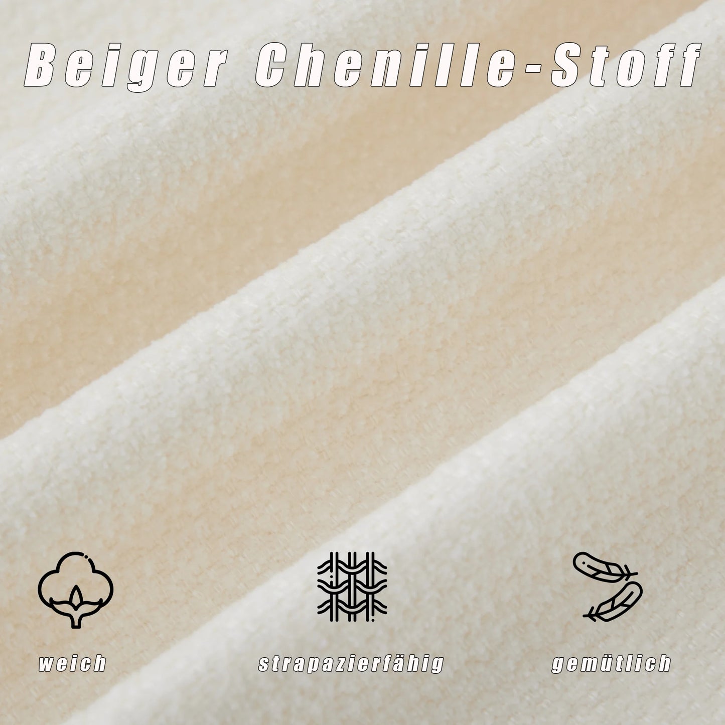 Beige Chenille 2-Seater Sofa with Armrests