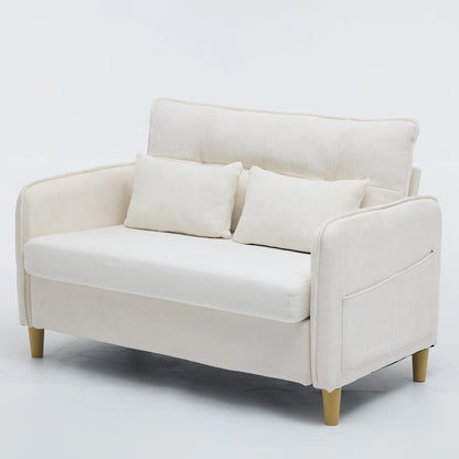 Beige Chenille 2-Seater Sofa with Armrests
