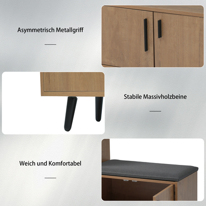 Modern Natural Shoe Storage Bench with 3 Doors, Adjustable Shelves, 100cm