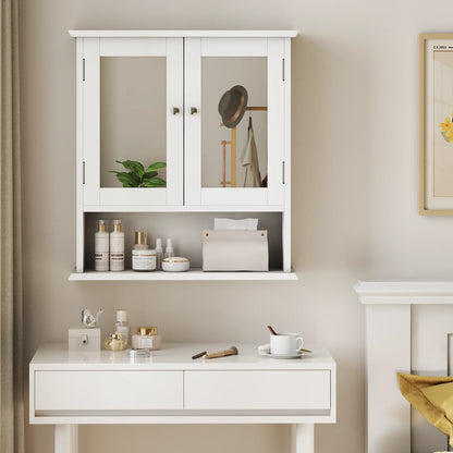 White Bathroom Mirror Cabinet with Adjustable Storage Shelf