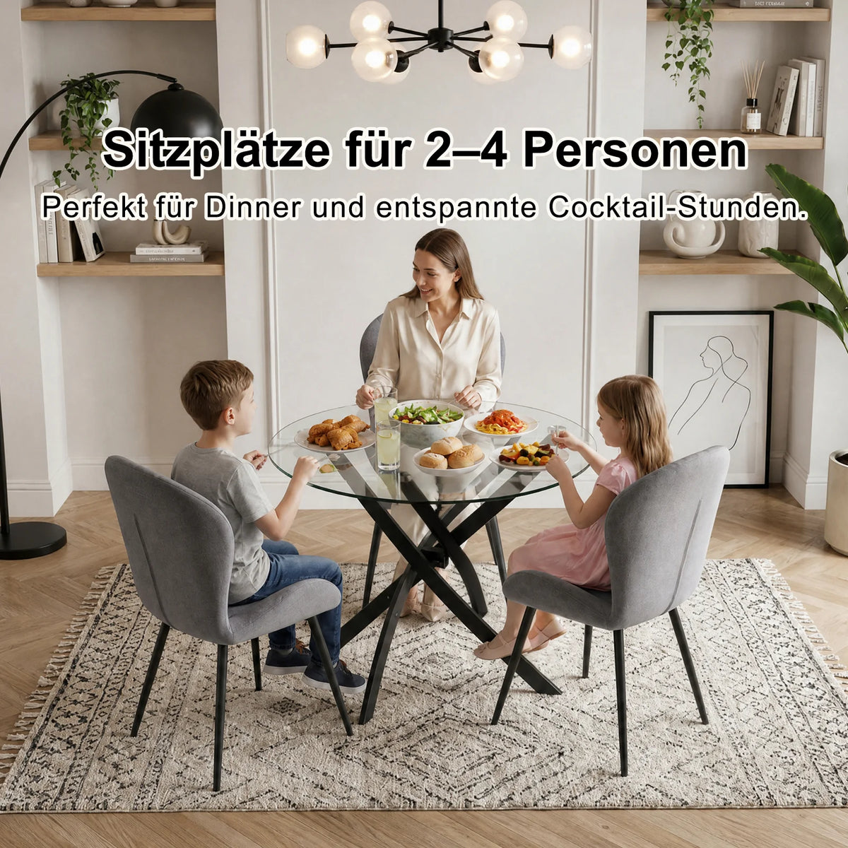 Round Glass Dining Table with  Black Cross Leg Base