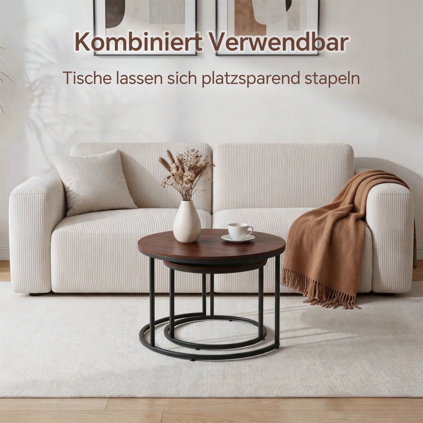 Brown Round Marble Nesting Coffee Tables