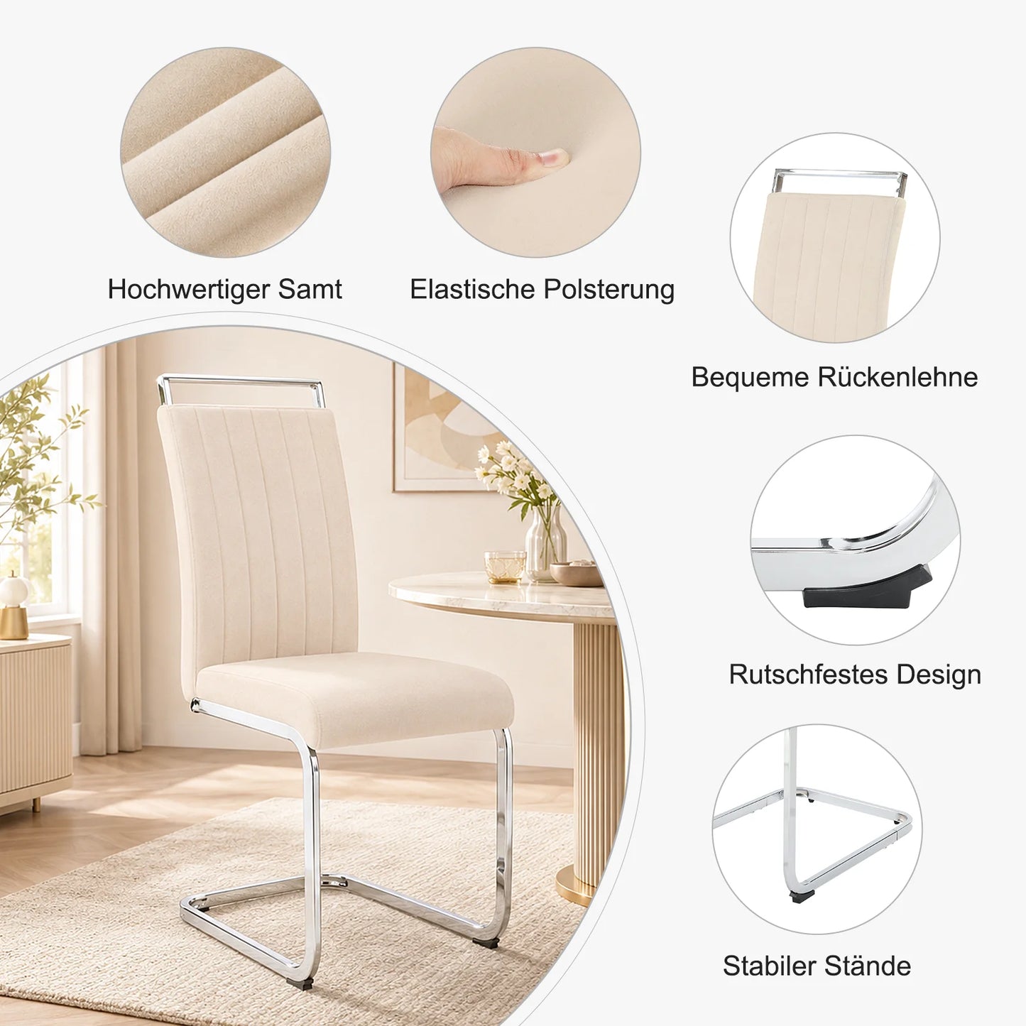 Beige Velvet Cantilever Dining Chairs (Set of 2)