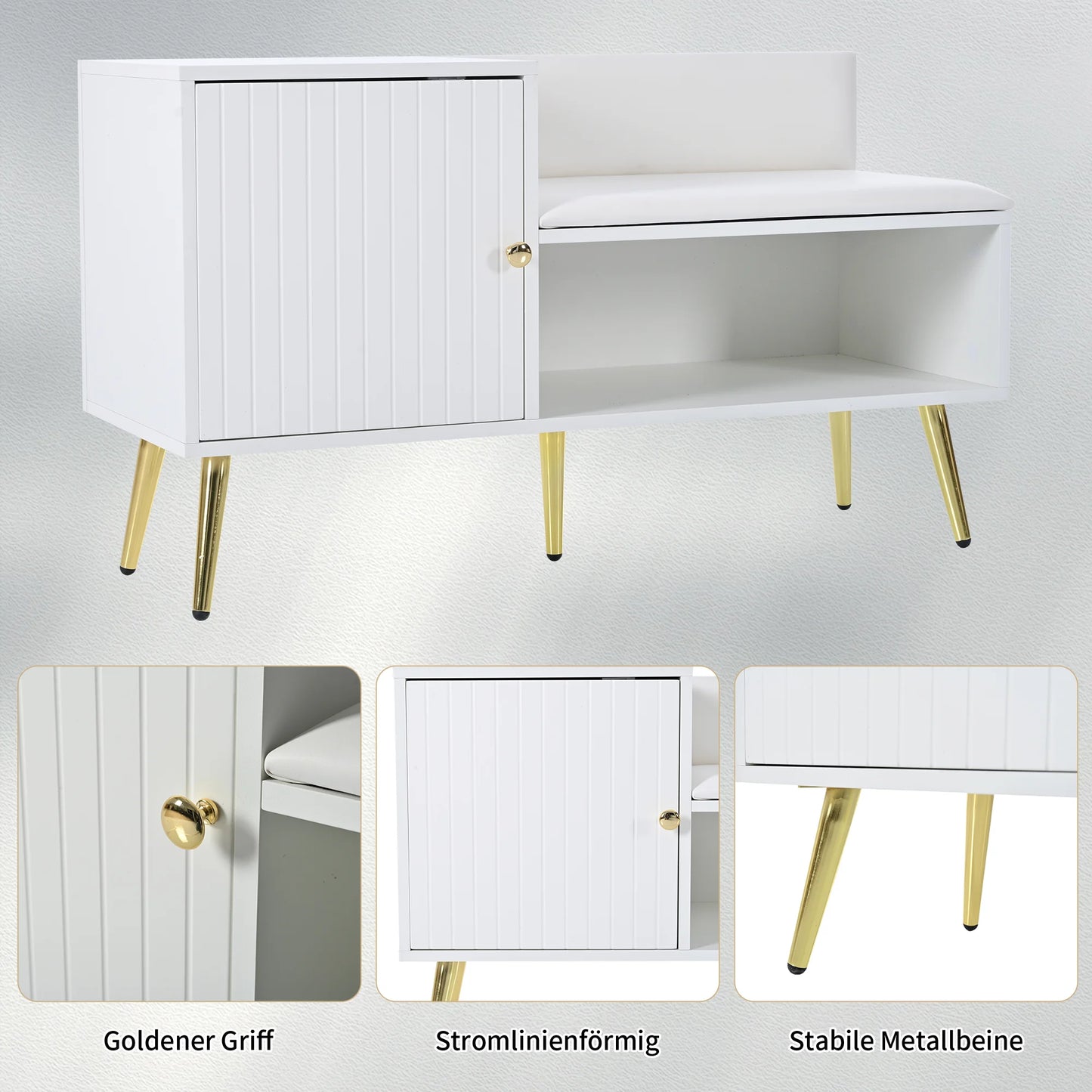 Modern White Shoe Storage Bench with Seat, Backrest & Storage