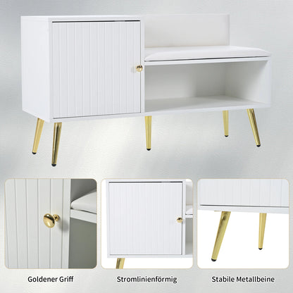 Modern White Shoe Storage Bench with Seat, Backrest & Storage