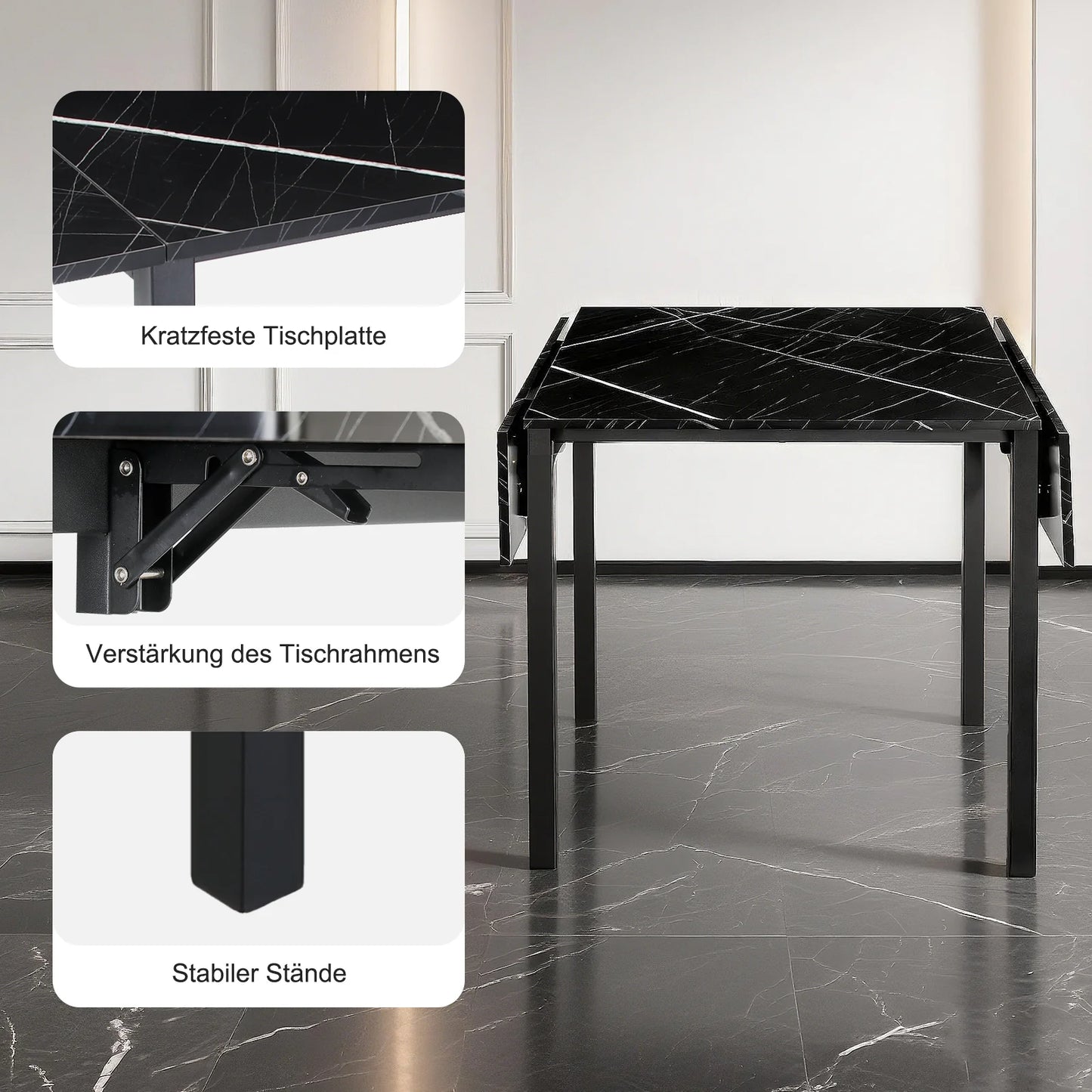 Folding kitchen table for 2–4 people Black