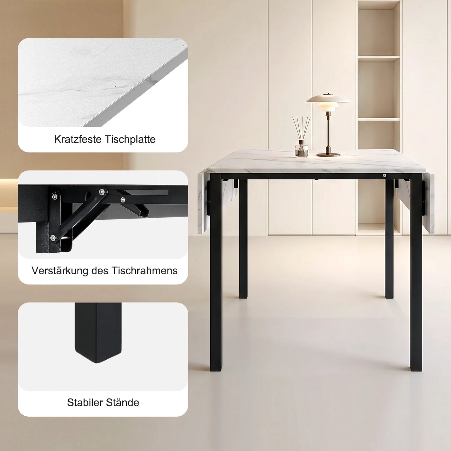 Folding kitchen table for 2–4 people White