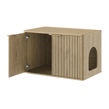 Hidden Cat Litter Box Cabinet with Storage, Natural Wood Look
